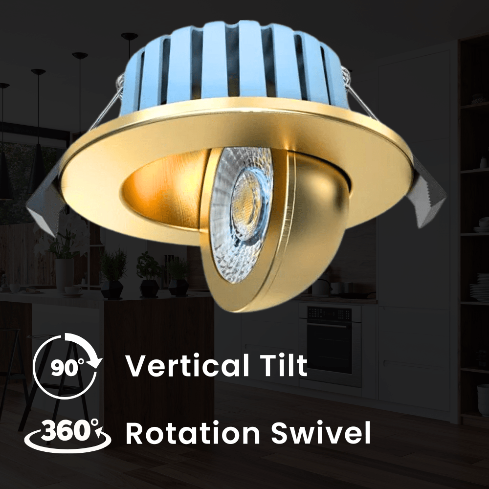 EDEN | Tri - Colour CCT | LED Tilt Adjustable Fire Rated Downlight | Dimmable 7W 700lm | IP65 | Polished Brass - LightHub Direct