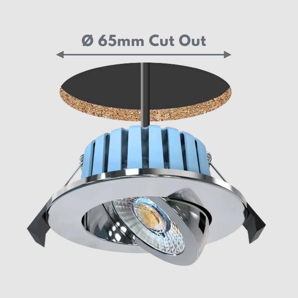 EDEN | Tri-Colour CCT | LED Tilt Adjustable Fire Rated Downlight | Dimmable 7W 700lm | IP65 | Polished Chrome