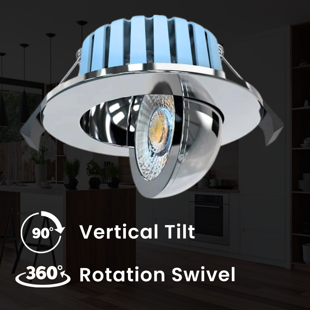 EDEN | Tri-Colour CCT | LED Tilt Adjustable Fire Rated Downlight | Dimmable 7W 700lm | IP65 | Polished Chrome
