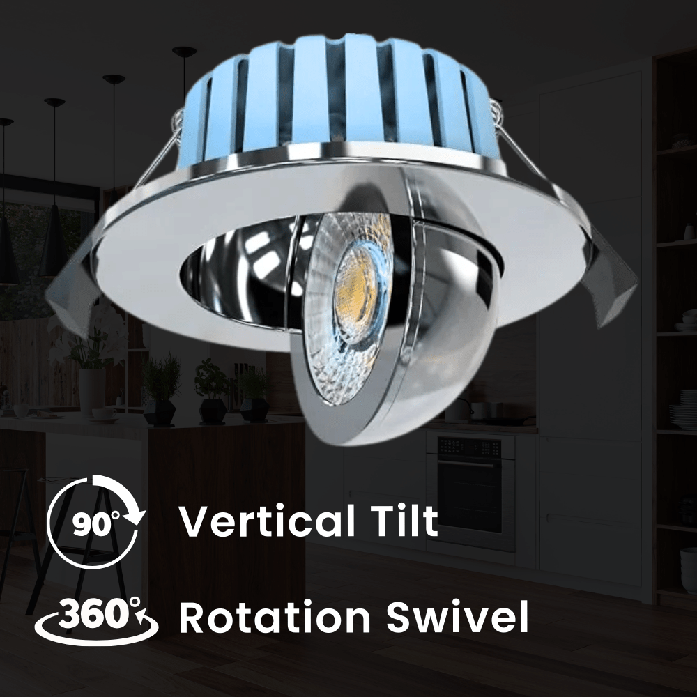 EDEN | Tri - Colour CCT | LED Tilt Adjustable Fire Rated Downlight | Dimmable 7W 700lm | IP65 | Polished Chrome - LightHub Direct