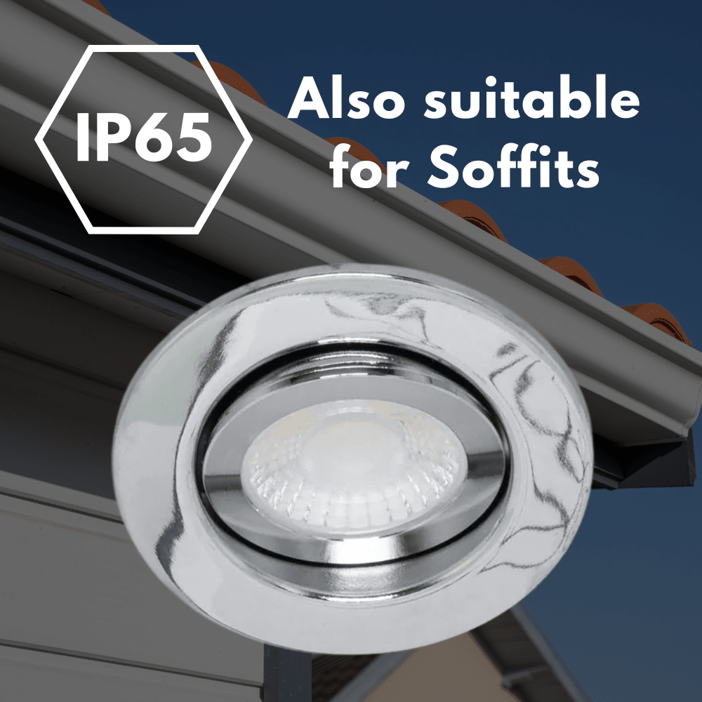 EDEN | Tri - Colour CCT | LED Tilt Adjustable Fire Rated Downlight | Dimmable 7W 700lm | IP65 | Polished Chrome - LightHub Direct