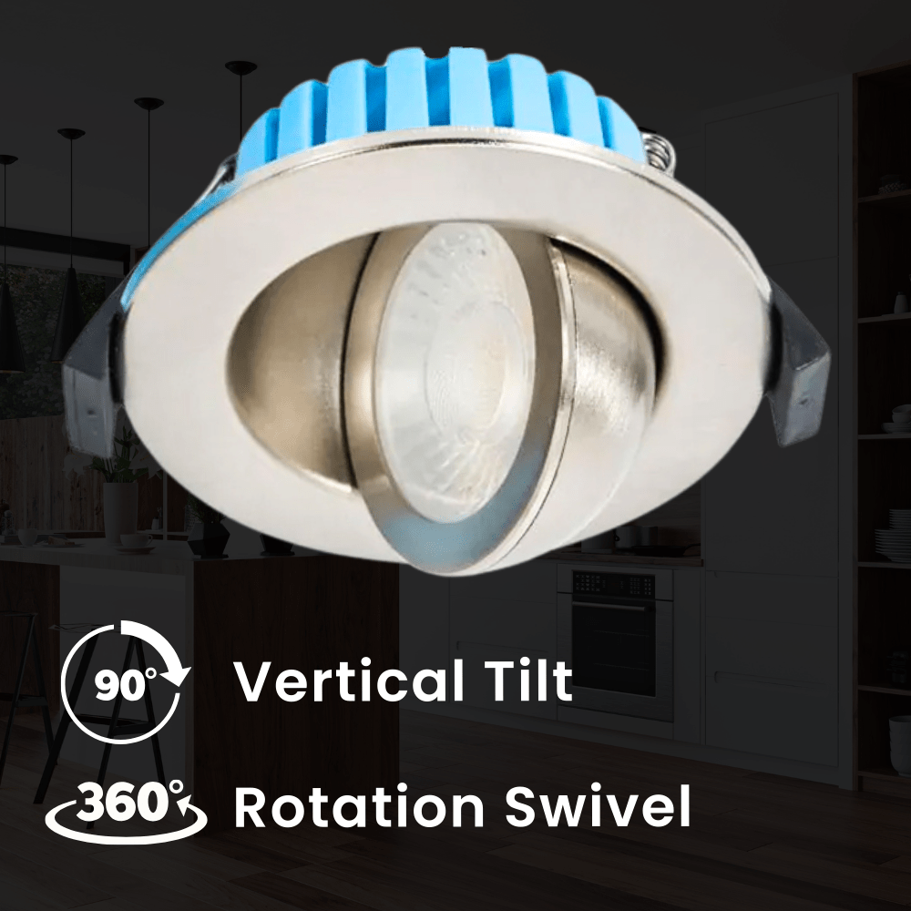 EDEN | Tri - Colour CCT | LED Tilt Adjustable Fire Rated Downlight | Dimmable 7W 700lm | IP65 | Satin Nickel - LightHub Direct