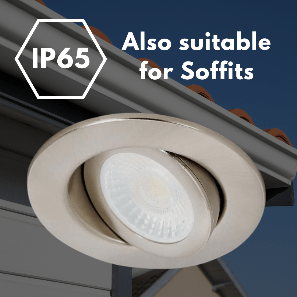 EDEN | Tri - Colour CCT | LED Tilt Adjustable Fire Rated Downlight | Dimmable 7W 700lm | IP65 | Satin Nickel - LightHub Direct