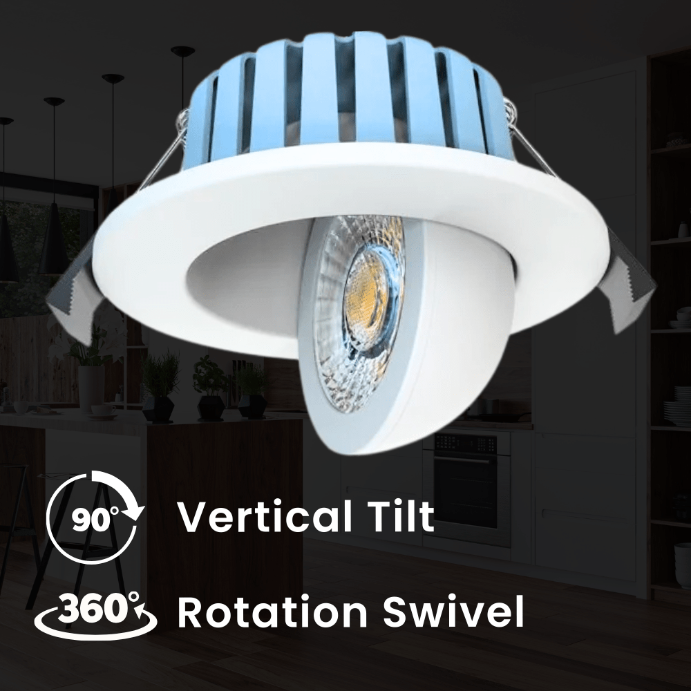 EDEN | Tri - Colour CCT | LED Tilt Adjustable Fire Rated Downlight | Dimmable 7W 700lm | IP65 | White - LightHub Direct