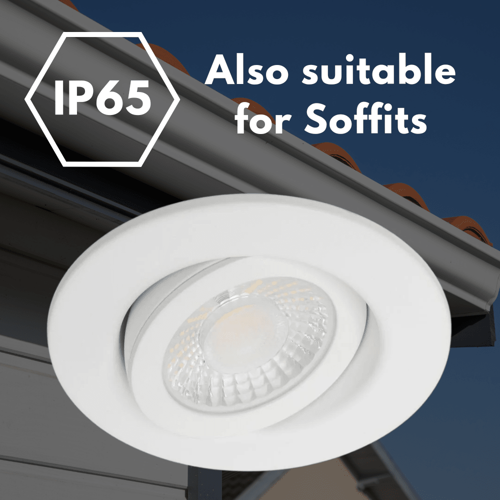 EDEN | Tri - Colour CCT | LED Tilt Adjustable Fire Rated Downlight | Dimmable 7W 700lm | IP65 | White - LightHub Direct