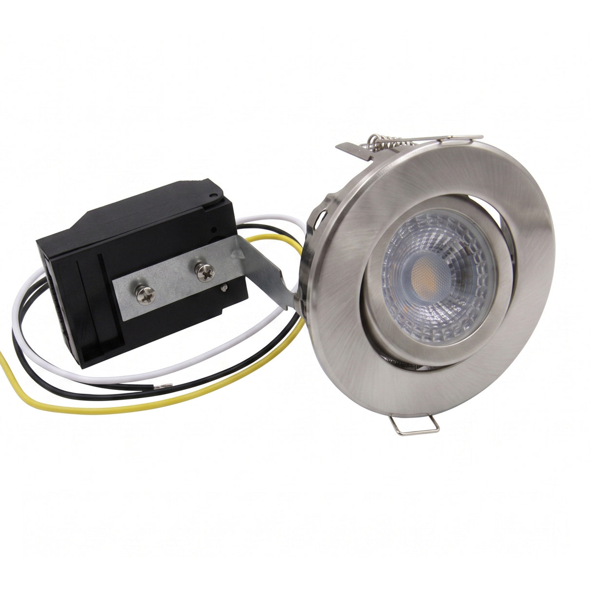 ELD | GU10 Tilt Adjustable Fire Rated Downlight | 30/60/90 Min Fire Rated | IP20 | 75mm Cutout | Brushed Nickel
