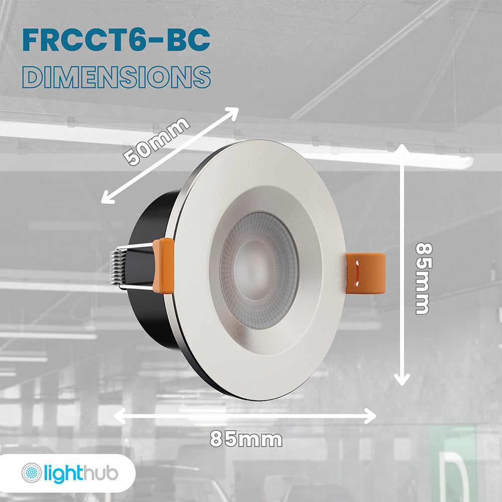 STRATA ONE | Tri-Colour CCT | LED Fire Rated Downlight | Dimmable 6W 600lm | IP65 | Brushed Chrome