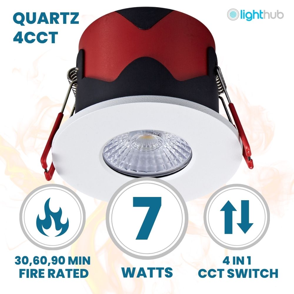 ONYX | Quad - Colour CCT | LED Fire Rated Downlight | Dimmable 7W 750lm | IP65 | White - LightHub Direct