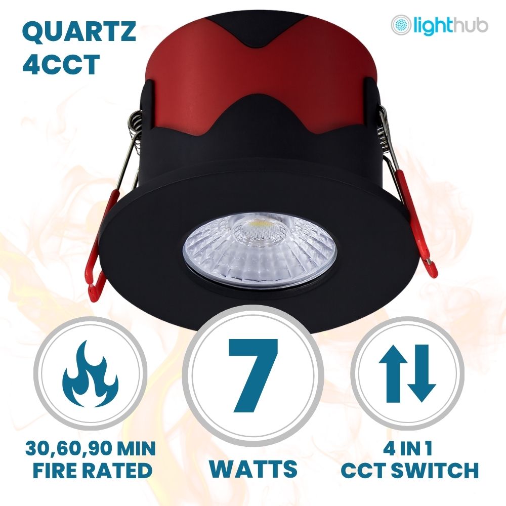 ONYX | Quad - Colour CCT | LED Fire Rated Downlight | Dimmable 7W 750lm | IP65 | Black - LightHub Direct