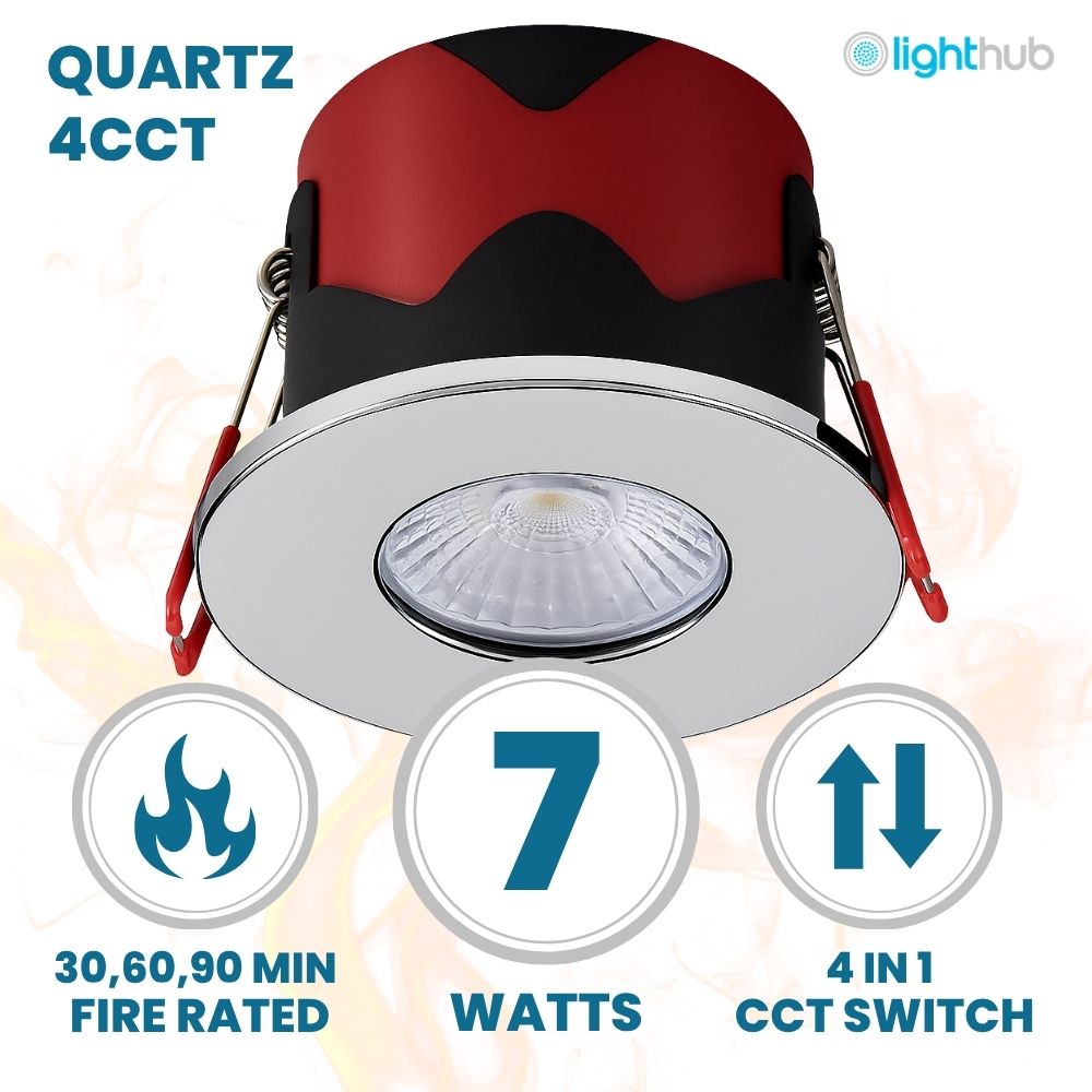 ONYX | Quad - Colour CCT | LED Fire Rated Downlight | Dimmable 7W 750lm | IP65 | Polished Chrome - LightHub Direct