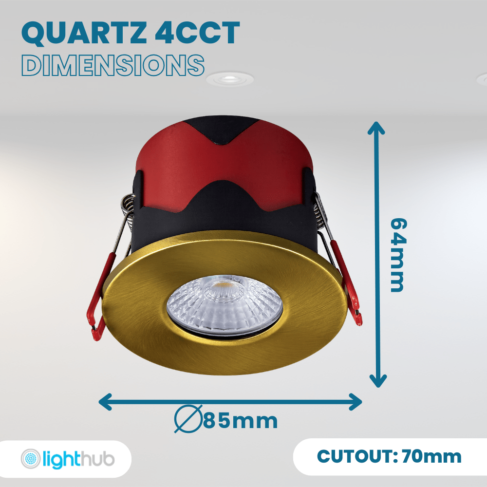 ONYX | Quad - Colour CCT | LED Fire Rated Downlight | Dimmable 7W 750lm | IP65 | Matt Brass - LightHub Direct