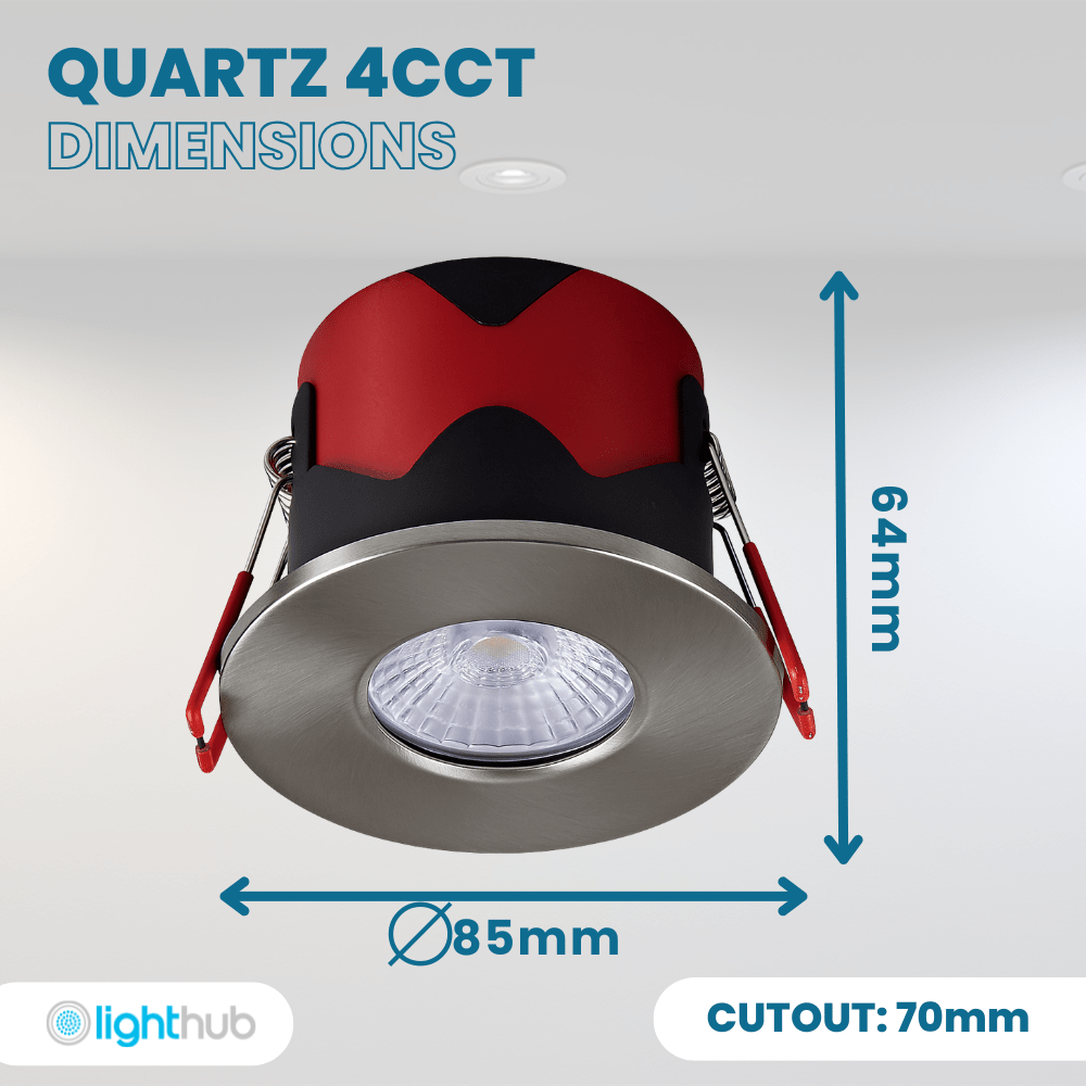 ONYX | Quad - Colour CCT | LED Fire Rated Downlight | Dimmable 7W 750lm | IP65 | Brushed Nickel - LightHub Direct