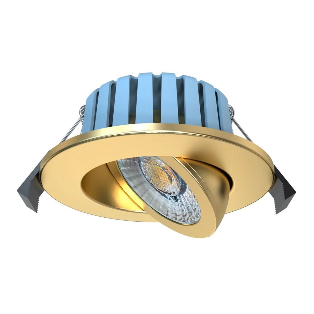 EDEN | Tri - Colour CCT | LED Tilt Adjustable Fire Rated Downlight | Dimmable 7W 700lm | IP65 | Polished Brass - LightHub Direct
