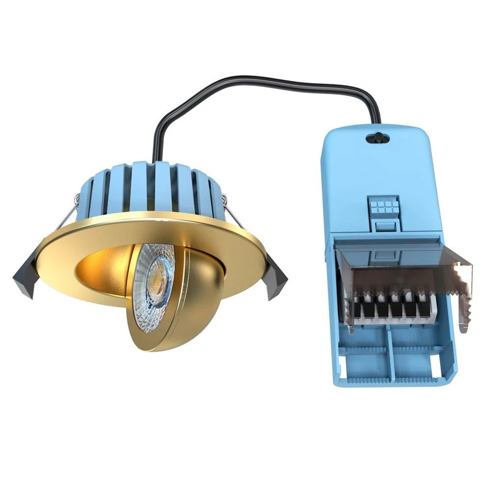 EDEN | Tri - Colour CCT | LED Tilt Adjustable Fire Rated Downlight | Dimmable 7W 700lm | IP65 | Polished Brass - LightHub Direct