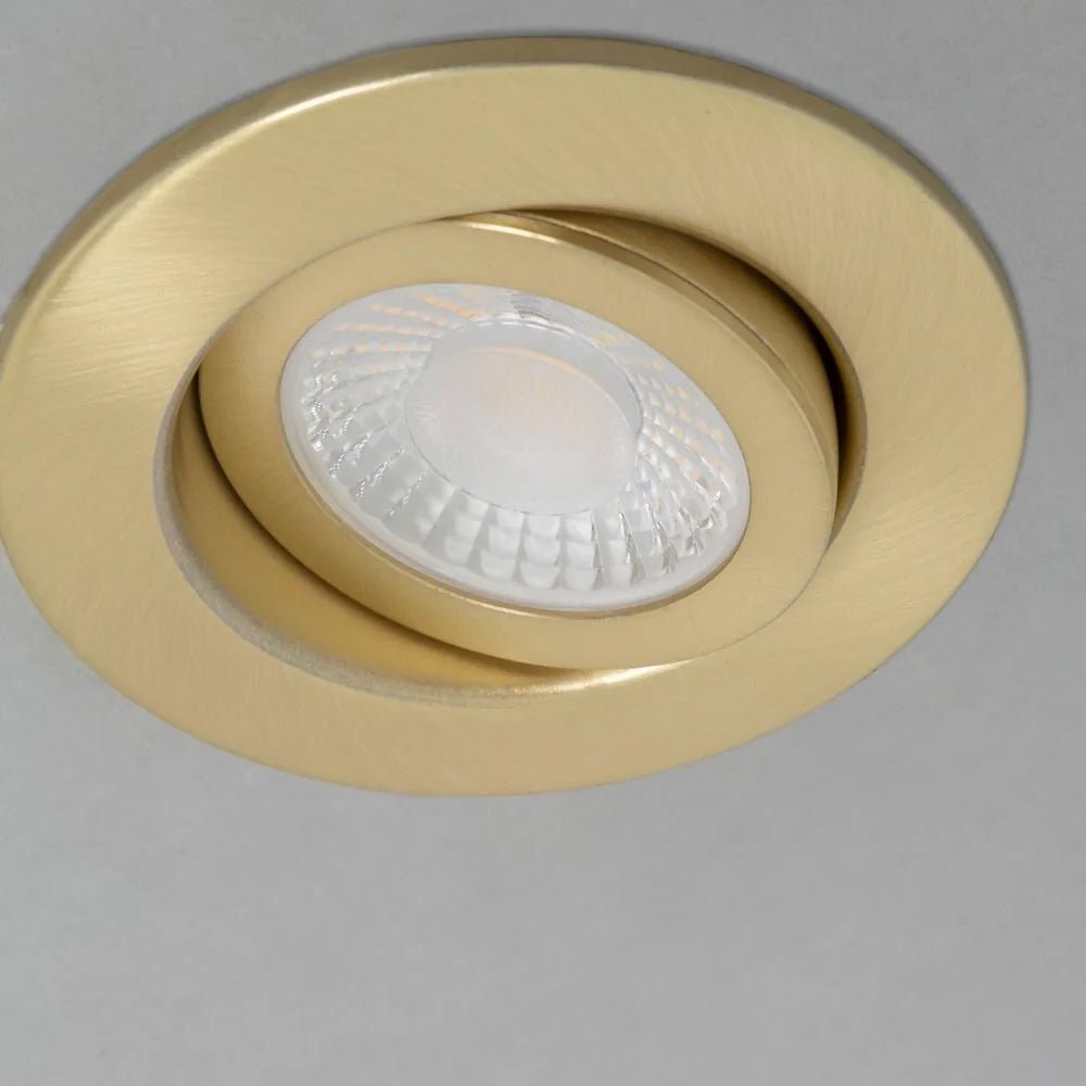 EDEN | Tri - Colour CCT | LED Tilt Adjustable Fire Rated Downlight | Dimmable 7W 700lm | IP65 | Polished Brass - LightHub Direct