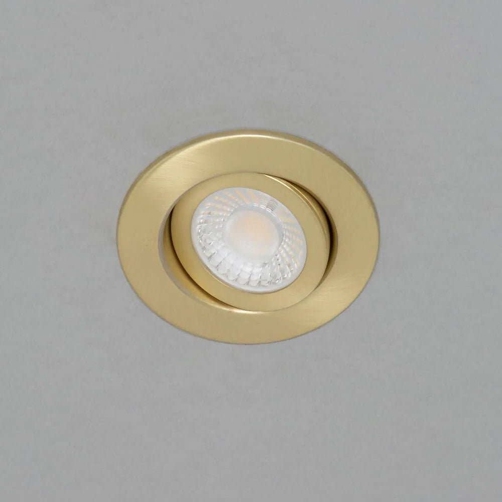 EDEN | Tri - Colour CCT | LED Tilt Adjustable Fire Rated Downlight | Dimmable 7W 700lm | IP65 | Polished Brass - LightHub Direct