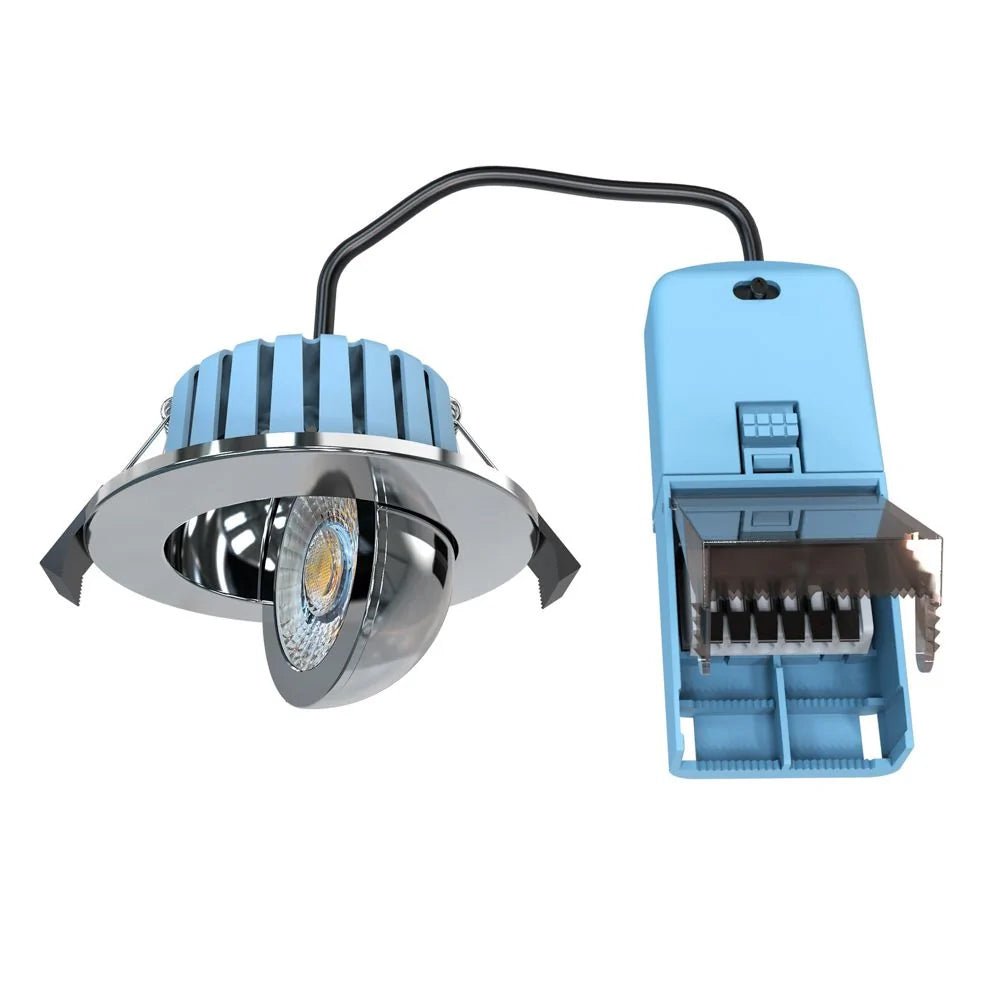 EDEN | Tri - Colour CCT | LED Tilt Adjustable Fire Rated Downlight | Dimmable 7W 700lm | IP65 | Polished Chrome - LightHub Direct
