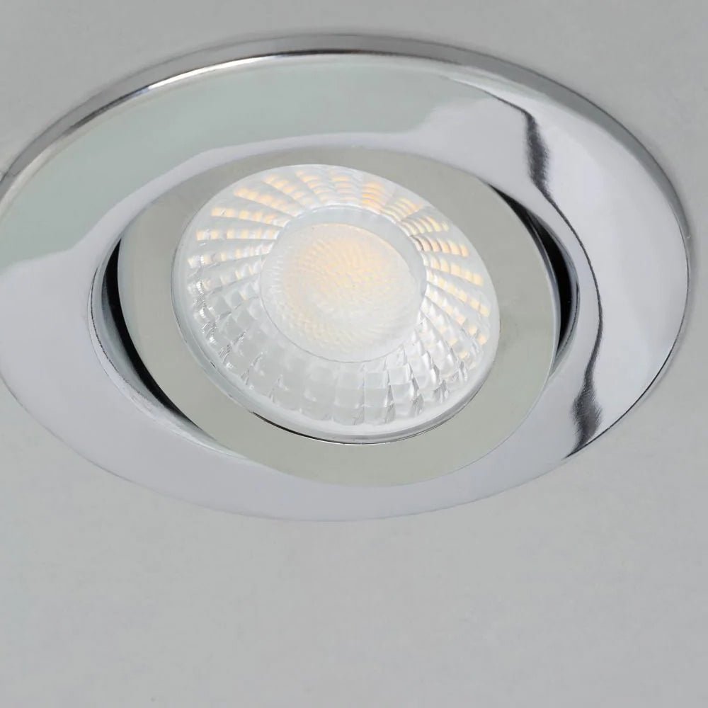 EDEN | Tri - Colour CCT | LED Tilt Adjustable Fire Rated Downlight | Dimmable 7W 700lm | IP65 | Polished Chrome - LightHub Direct