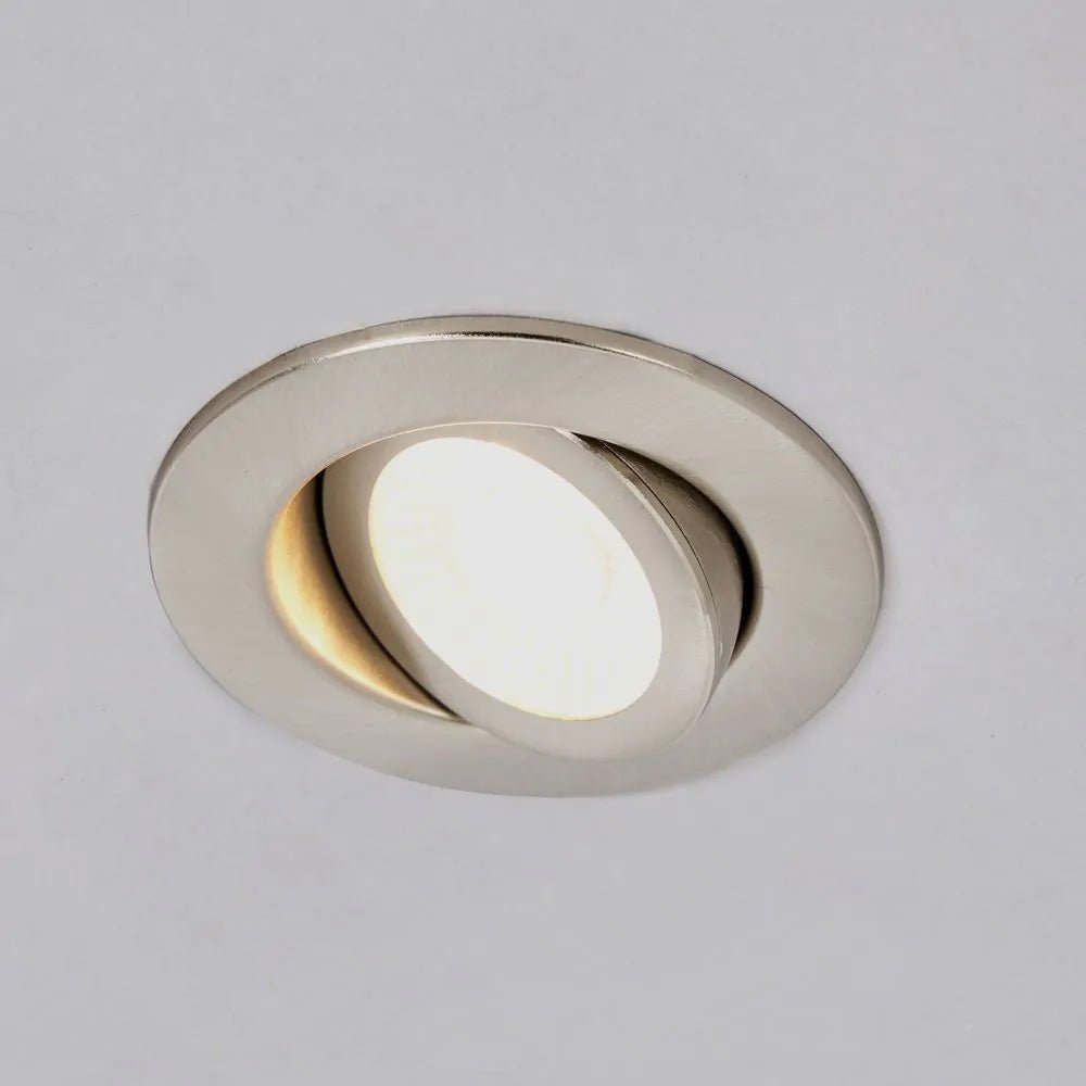 EDEN | Tri - Colour CCT | LED Tilt Adjustable Fire Rated Downlight | Dimmable 7W 700lm | IP65 | Satin Nickel - LightHub Direct