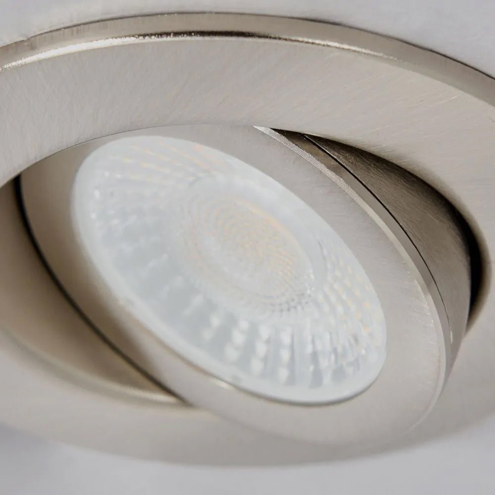 EDEN | Tri - Colour CCT | LED Tilt Adjustable Fire Rated Downlight | Dimmable 7W 700lm | IP65 | Satin Nickel - LightHub Direct