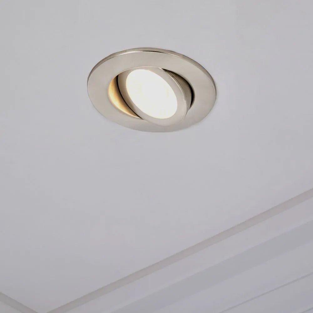 EDEN | Tri - Colour CCT | LED Tilt Adjustable Fire Rated Downlight | Dimmable 7W 700lm | IP65 | Satin Nickel - LightHub Direct