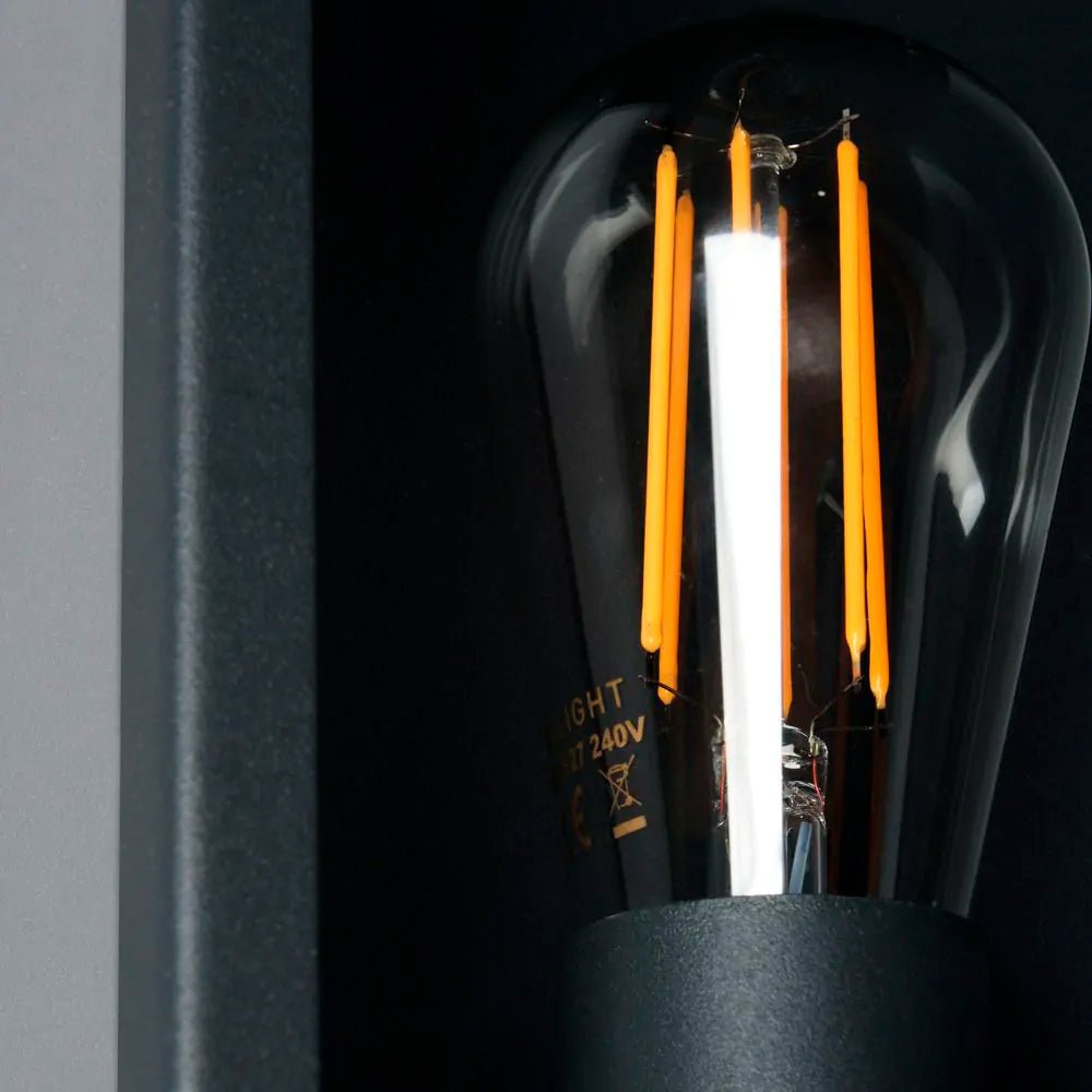 MINERVA | Outdoor Box Glass Wall Porch Lantern Light | E27 | IP44 | Black - LightHub Direct