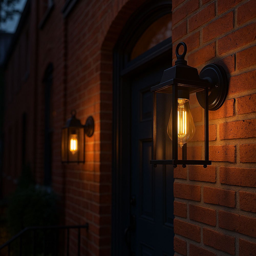 CERES | Outdoor Down Box Glass Wall Porch Lantern Light | LED Vintage 6W E27 | IP23 | Black | 2000K Warm White - LightHub Direct