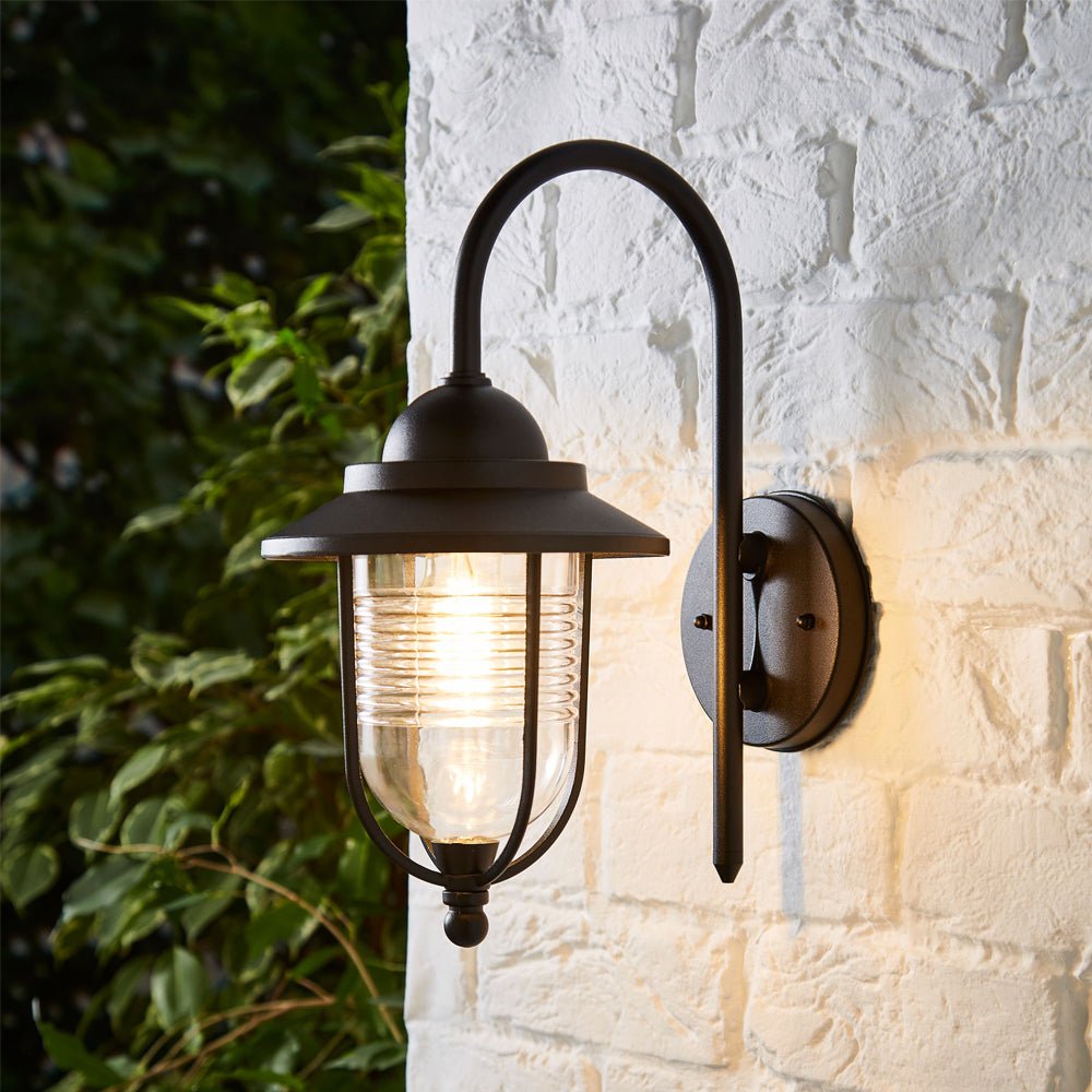 Outdoor Fisherman Vintage Nautical Lantern Wall Porch Light | E27 | IP44 | Black - LightHub Direct
