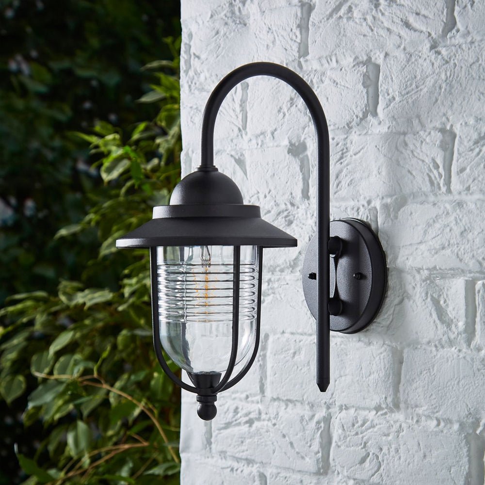 Outdoor Fisherman Vintage Nautical Lantern Wall Porch Light | E27 | IP44 | Black - LightHub Direct
