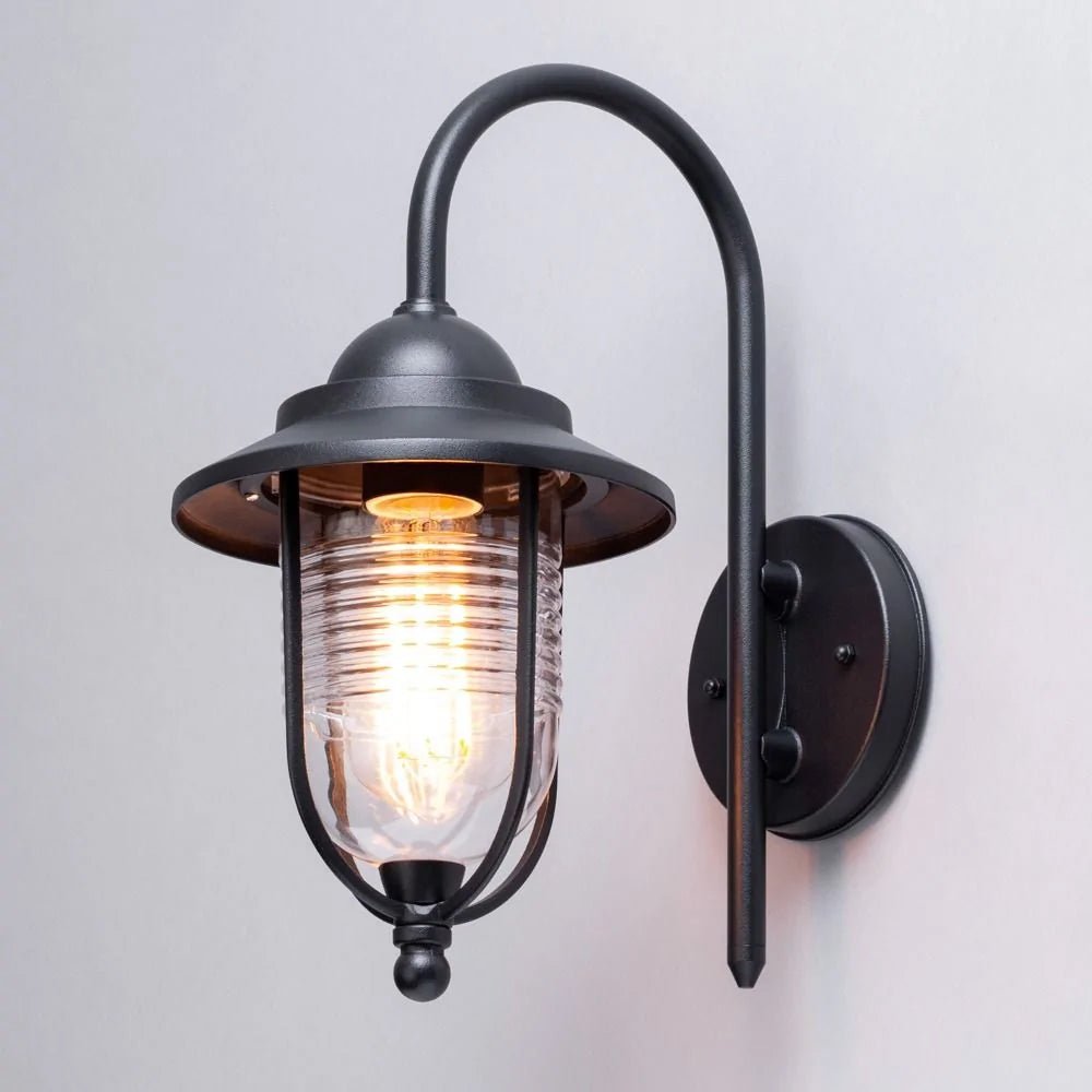 Outdoor Fisherman Vintage Nautical Lantern Wall Porch Light | E27 | IP44 | Black - LightHub Direct