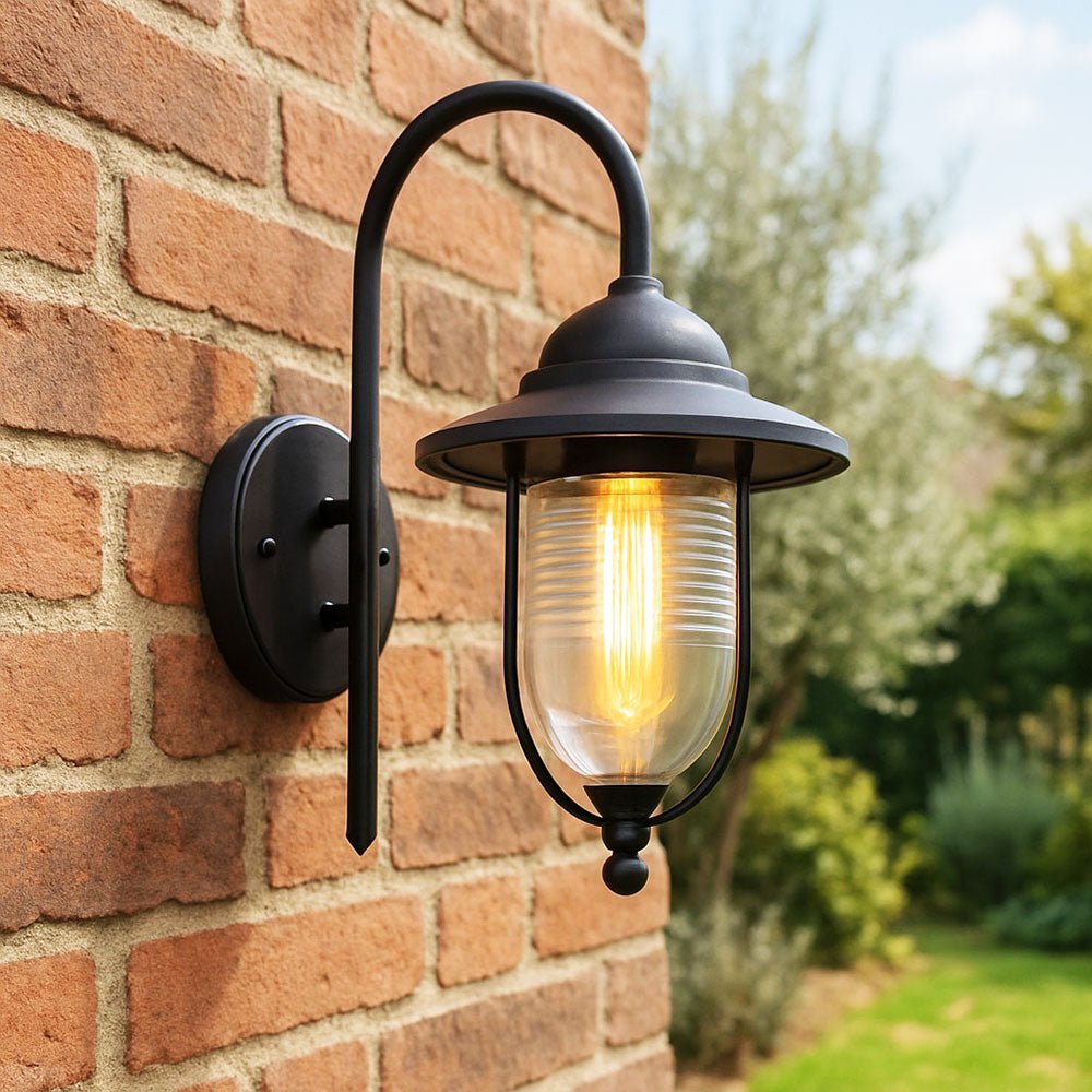 Outdoor Fisherman Vintage Nautical Lantern Wall Porch Light | E27 | IP44 | Black - LightHub Direct