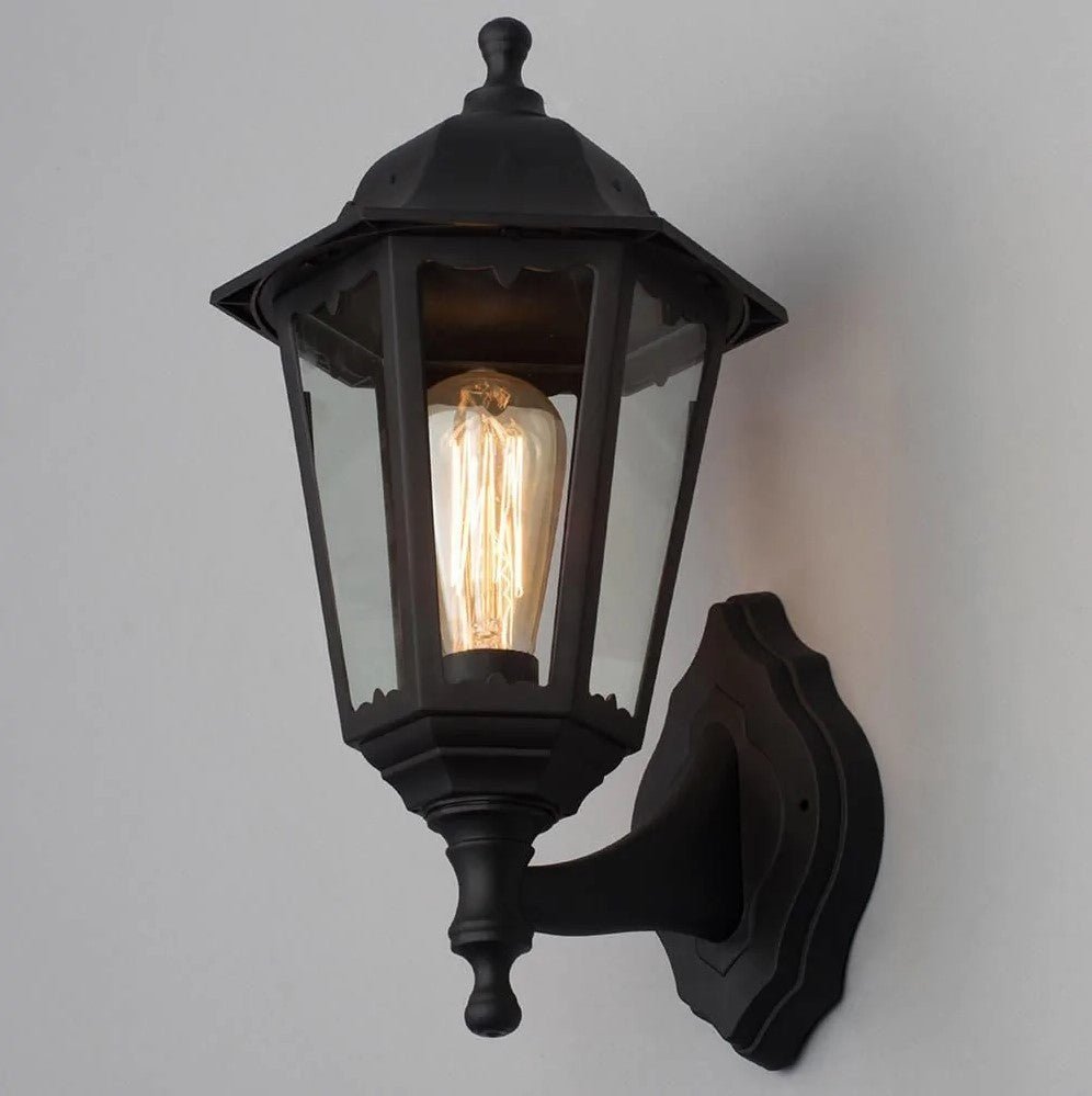 Up or Down Outdoor Wall Porch Lantern Light | E27 | IP44 | Black - LightHub Direct