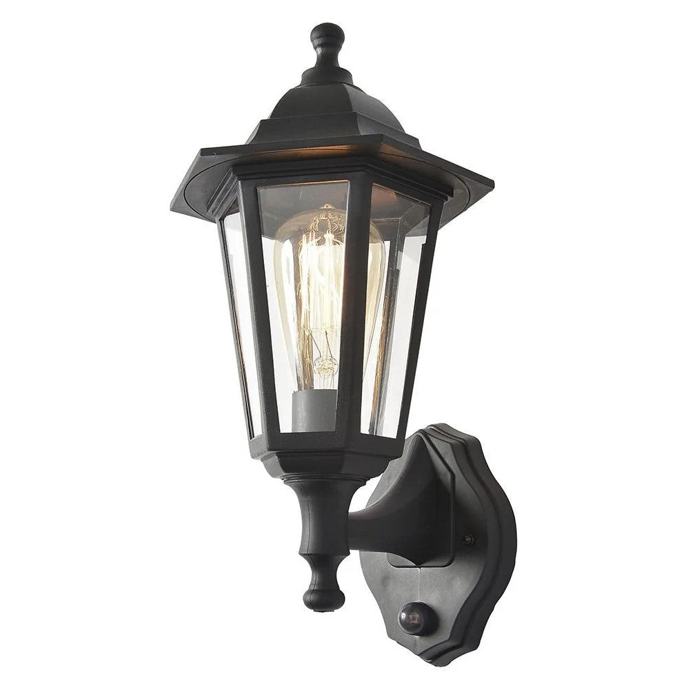 Up or Down Outdoor Wall Porch Lantern Light | LED E27 2700K | IP44 | Black | PIR Motion Sensor