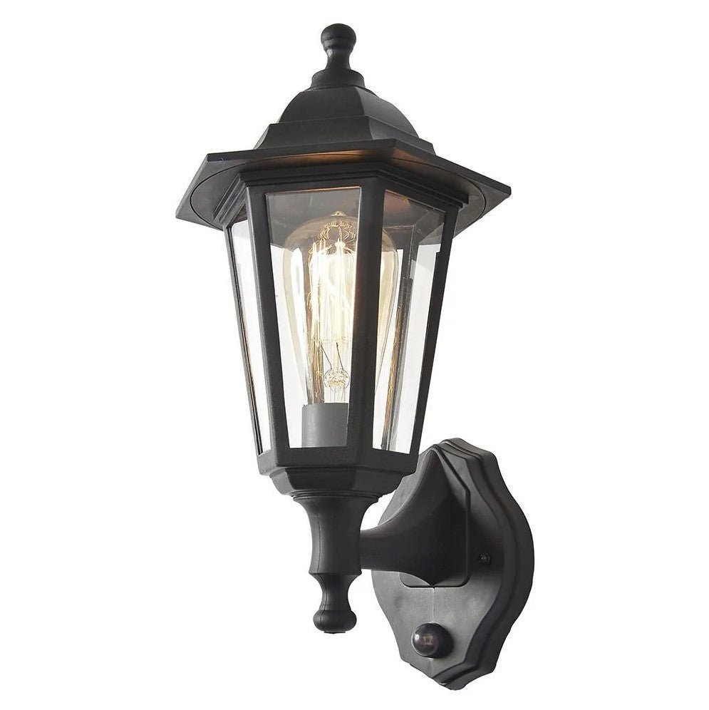 Up or Down Outdoor Wall Porch Lantern Light | LED E27 2700K | IP44 | Black | PIR Motion Sensor - LightHub Direct