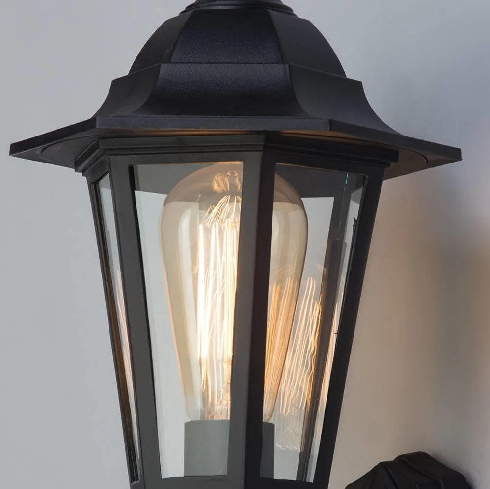 Up or Down Outdoor Wall Porch Lantern Light | LED E27 2700K | IP44 | Black | PIR Motion Sensor