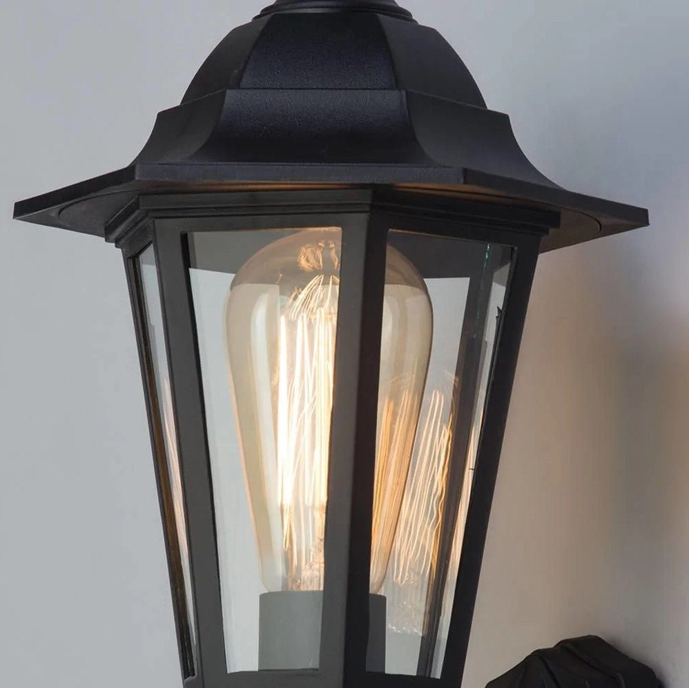 Up or Down Outdoor Wall Porch Lantern Light | LED E27 2700K | IP44 | Black | PIR Motion Sensor - LightHub Direct