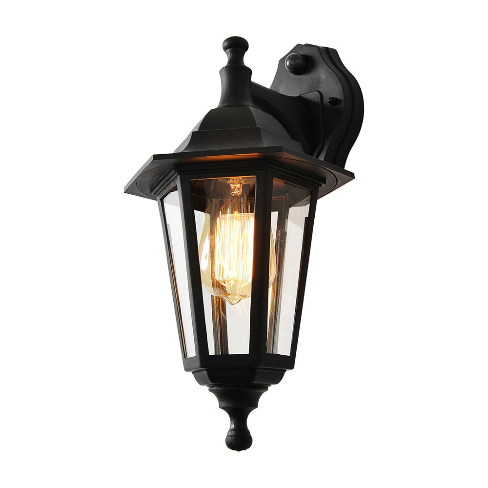 Up or Down Outdoor Wall Porch Lantern Light | LED E27 2700K | IP44 | Black | PIR Motion Sensor