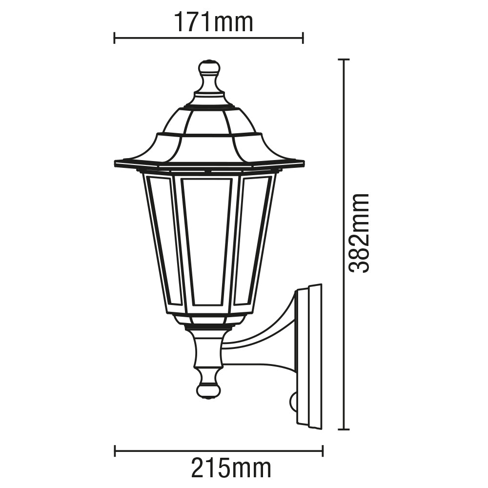 Up or Down Outdoor Wall Porch Lantern Light | LED E27 2700K | IP44 | Black | PIR Motion Sensor