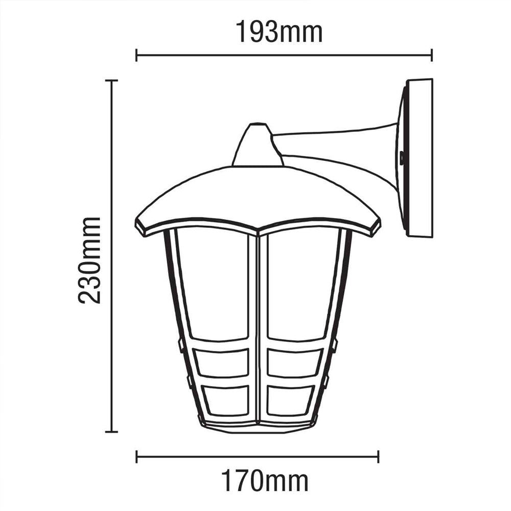 PERDITA | Outdoor Down Porch 6 Sided Wall Lantern Light | E27 | IP44 | Black
