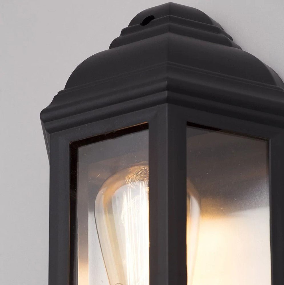 Outdoor Wall Porch Half Coach Lantern Light | E27 | IP44 | Black | PIR Motion Sensor - LightHub Direct
