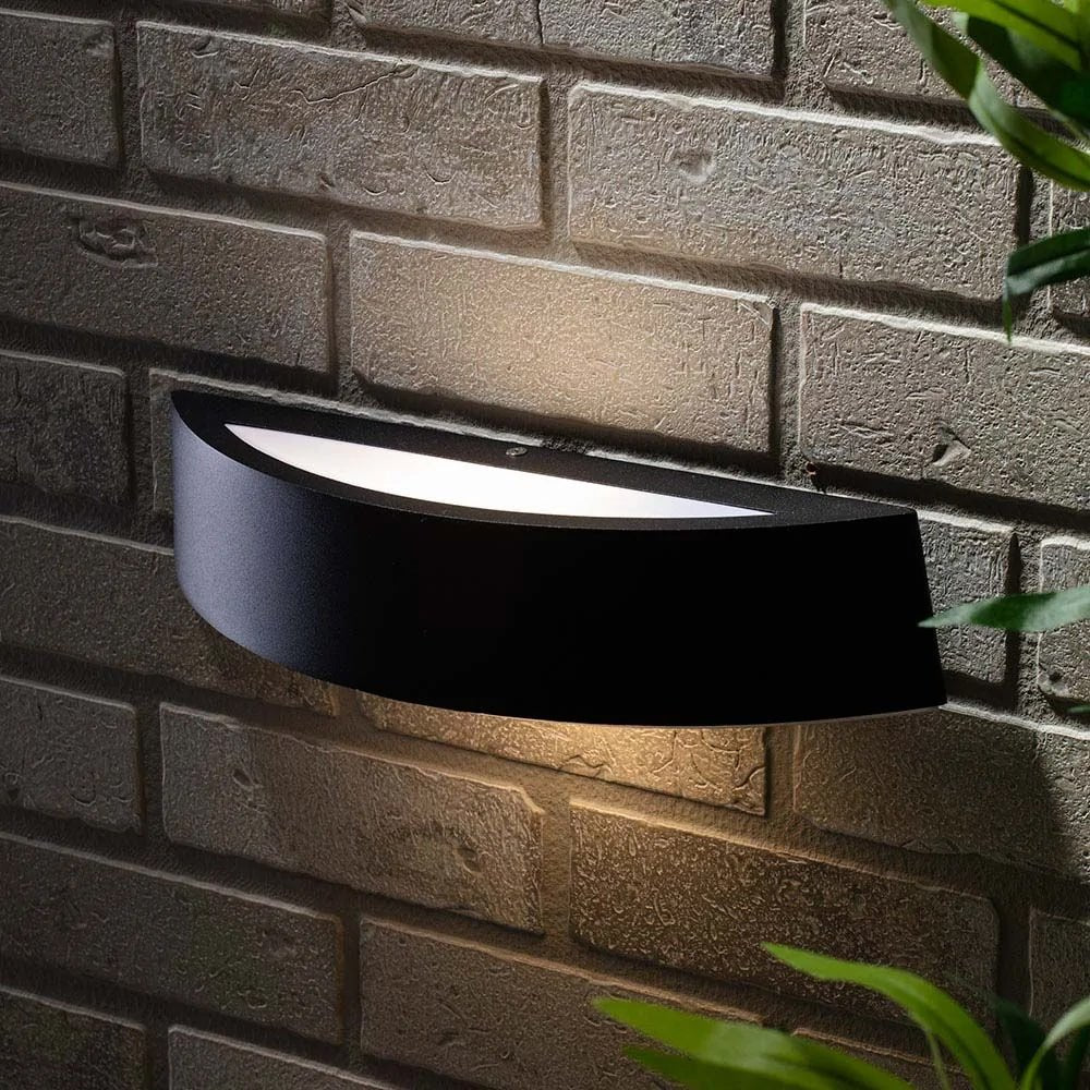 MOKU | LED Outdoor Curved Semi - Circular Rectangle Wall Up Down Light Fitting | 6W E27 | 3000K Warm White | IP44 | Black - LightHub Direct