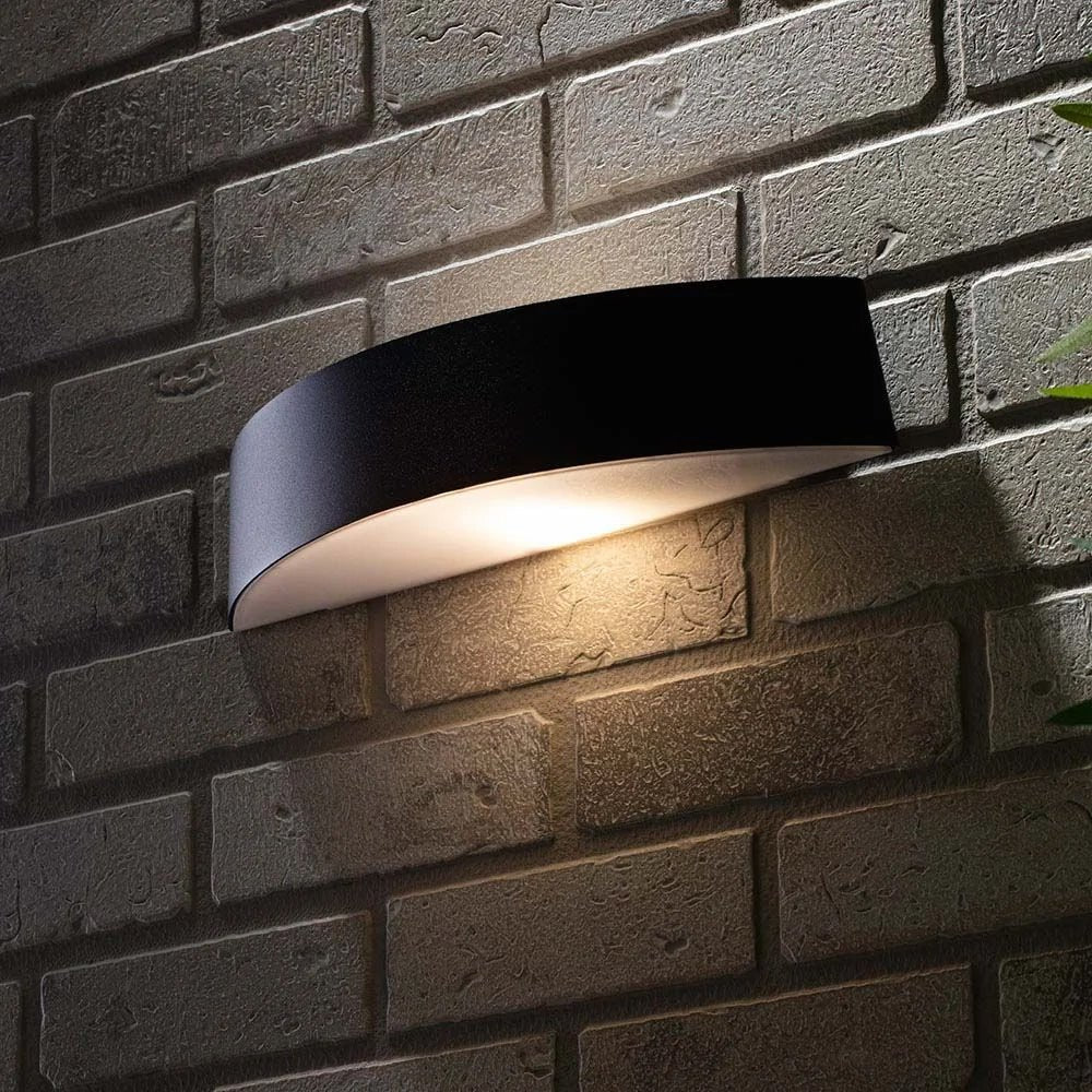 MOKU | LED Outdoor Curved Semi - Circular Rectangle Wall Up Down Light Fitting | 6W E27 | 3000K Warm White | IP44 | Black - LightHub Direct