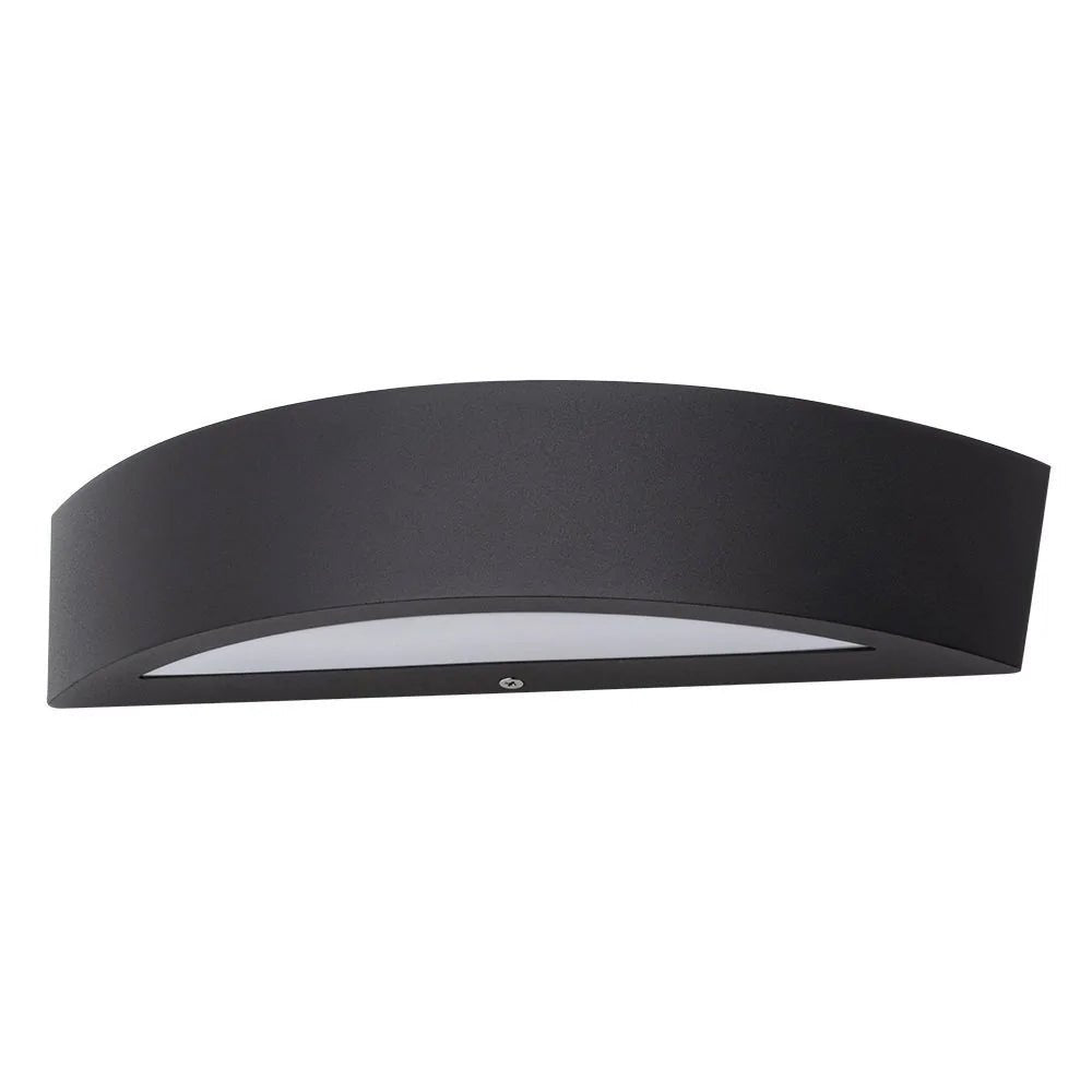 MOKU | LED Outdoor Curved Semi - Circular Rectangle Wall Up Down Light Fitting | 6W E27 | 3000K Warm White | IP44 | Black - LightHub Direct