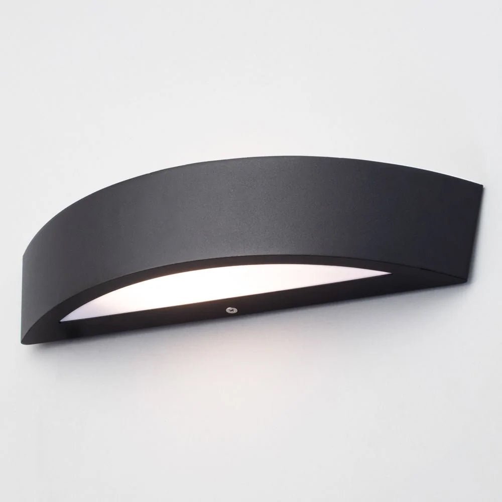 MOKU | LED Outdoor Curved Semi - Circular Rectangle Wall Up Down Light Fitting | 6W E27 | 3000K Warm White | IP44 | Black - LightHub Direct