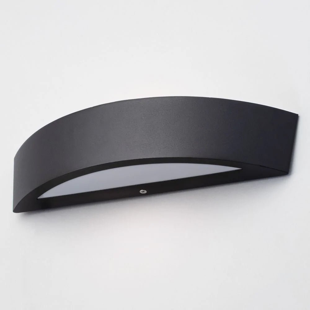 MOKU | LED Outdoor Curved Semi - Circular Rectangle Wall Up Down Light Fitting | 6W E27 | 3000K Warm White | IP44 | Black - LightHub Direct
