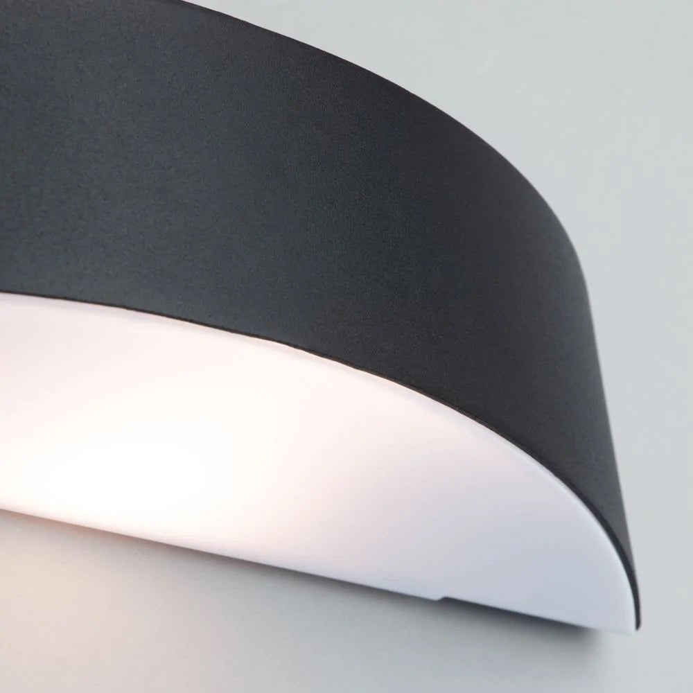MOKU | LED Outdoor Curved Semi - Circular Rectangle Wall Up Down Light Fitting | 6W E27 | 3000K Warm White | IP44 | Black - LightHub Direct