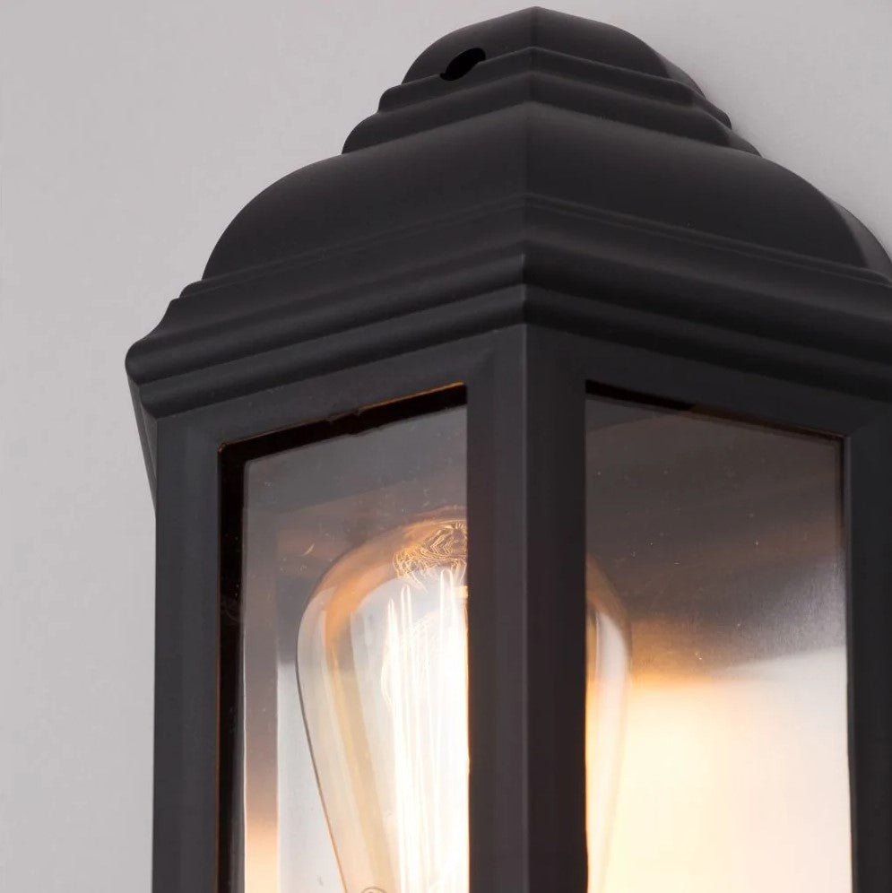 Outdoor Wall Porch Half Coach Lantern Light | E27 | IP44 | Black - LightHub Direct