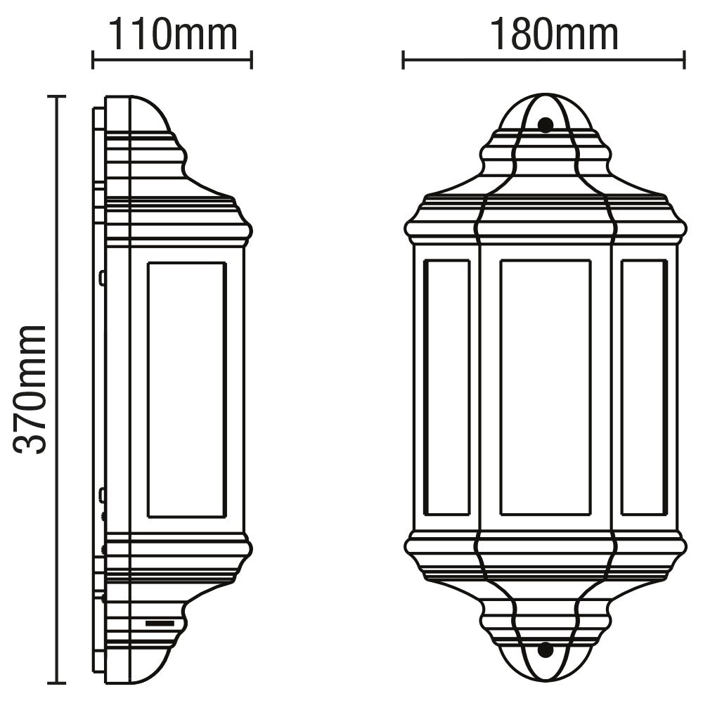 Outdoor Wall Porch Half Coach Lantern Light | E27 | IP44 | Black - LightHub Direct
