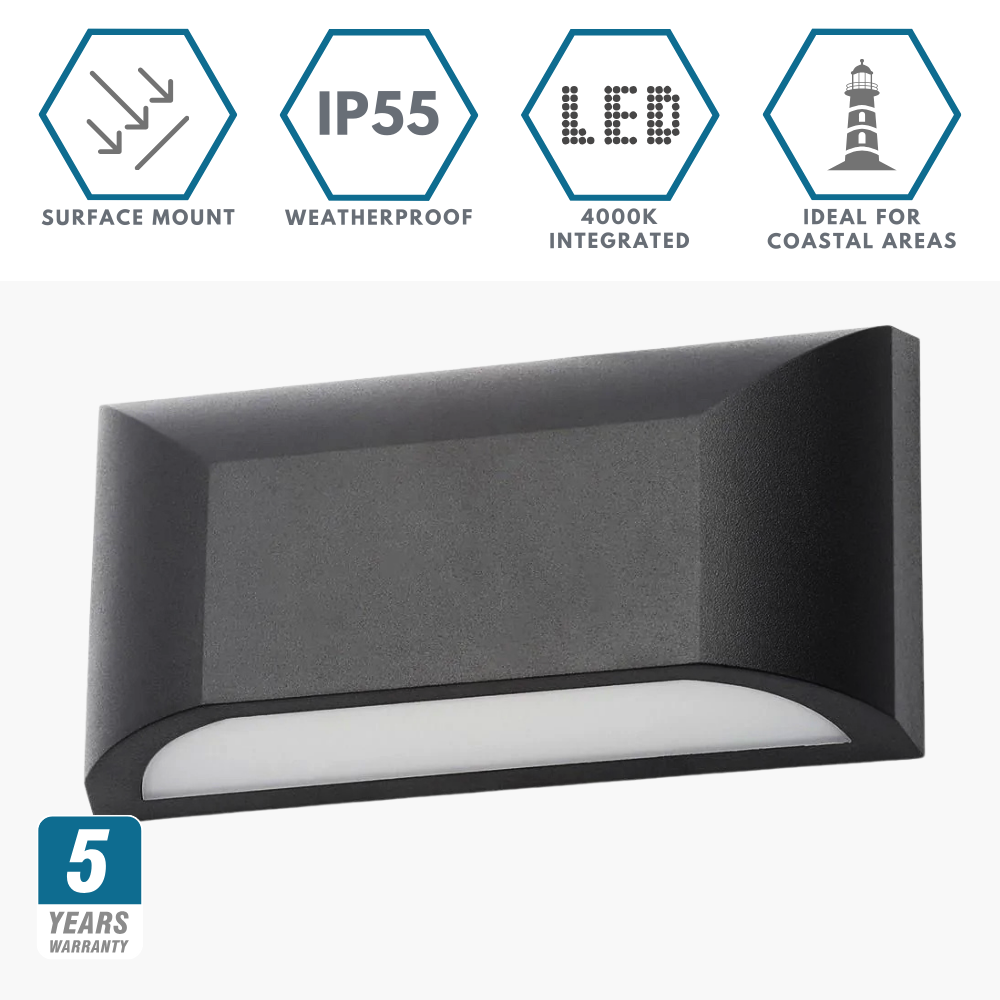 POOLE | Outdoor Curved Down Wall Light Fitting | 5W LED | 4000K Neutral White | IP55 | Black