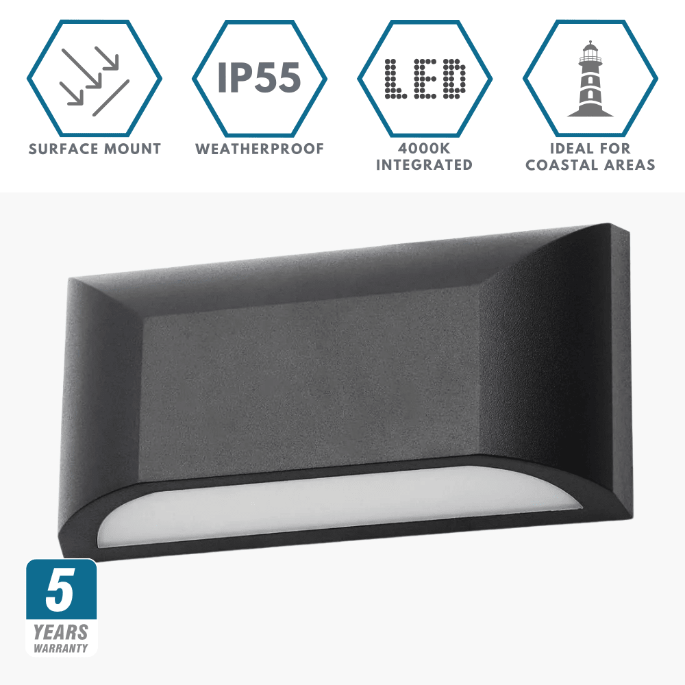 POOLE | Outdoor Curved Down Wall Light Fitting | 5W LED | 4000K Neutral White | IP55 | Black - LightHub Direct